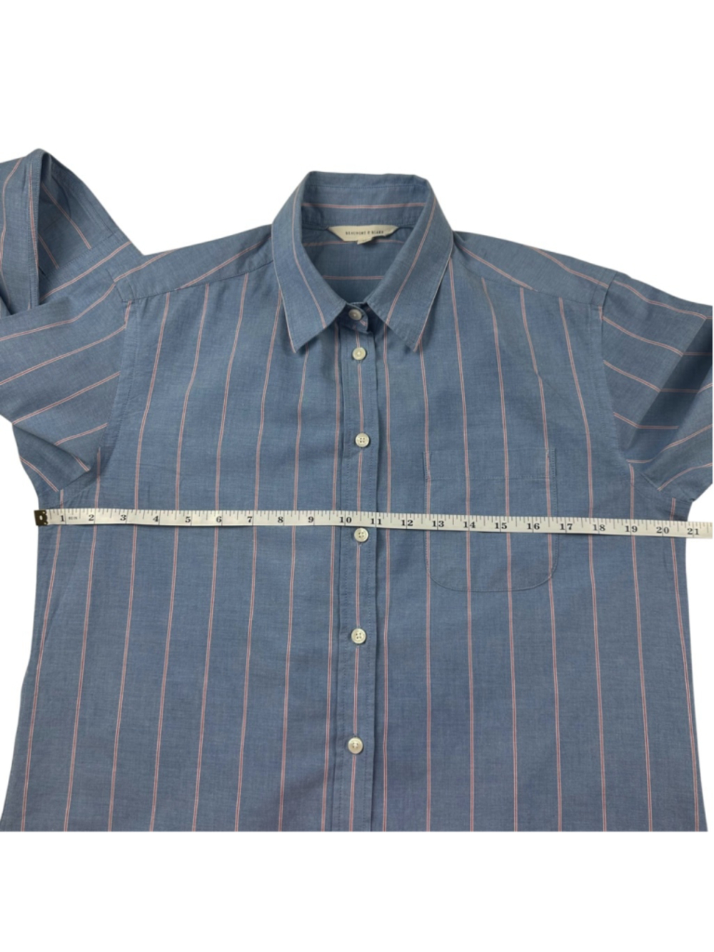 Beaufort & Blake Shirt Womens Medium Blue Red Stripe Long Sleeve Button Down - Picture 5 of 8